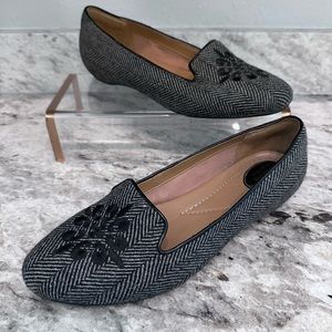Clarks herringbone Embroidered Flat Loafer Shoe Sz 10 Ballet Flats